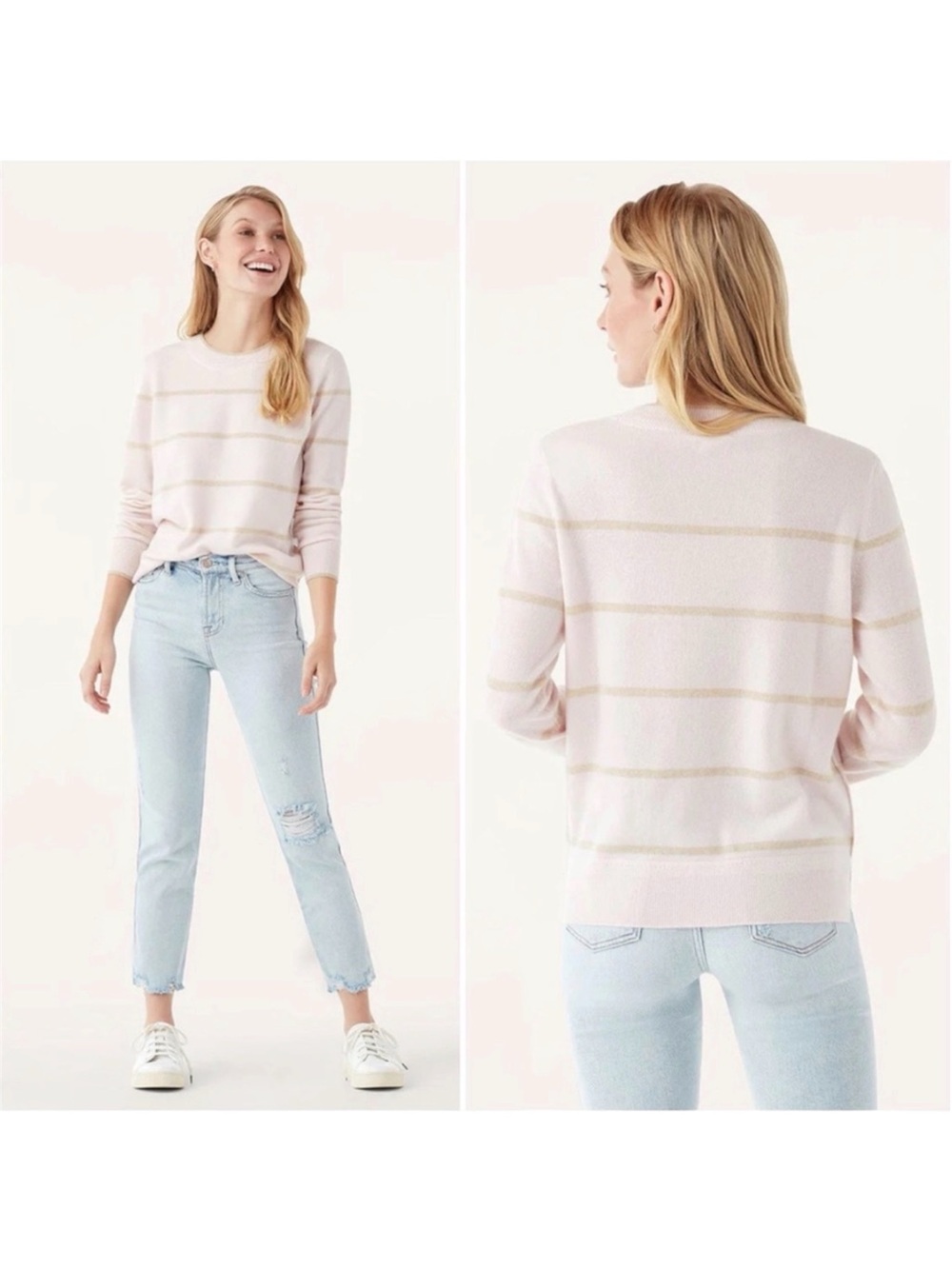SPLENDID CASHMERE CREWNECK IN STRIPE (PINK CLAY) SZ LARGE - BNWT
